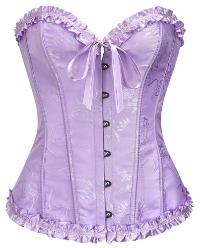 SZIVYSHI Damen Überbrustkorsett mit Sweetheart-Schnürung, Kunststoffknochen, Bustier-Top, Lila 1, 38