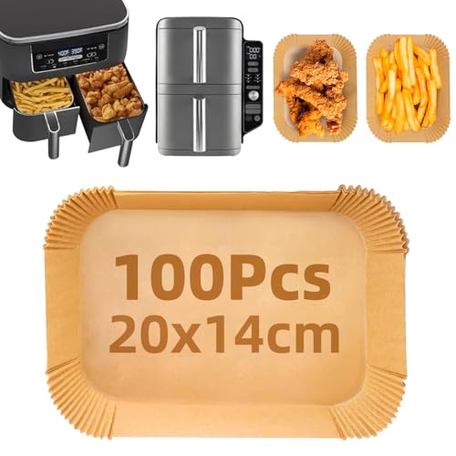 Backpapier für Heißluftfritteuse Ninja SL400EU AF300EU AF400EU, 100 Stück Verdicktes 20x14cm Rechteckig Airfryer Backpapier Liners kompatibel mit Ninja Foodi Dual Zone und Anderen Dual Air Fryer