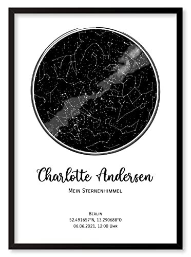 Personalisierte Sternenkarte - Sternenhimmel Poster - Die Sternenkarte vom Wunschdatum mit Wunschtext - Personalisiertes Geschenk - Valentinstag, Geburtstag, Geburt, Hochzeit (Rahmen optional)