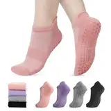 Halinuia 4 Paar rutschfeste Socken für Damen, Pilates-Socken für Damen, für Übung, Sportzubehör, Yoga, Pilates, Barre, Ballett, Tanz, Fitness, Barfußtanz