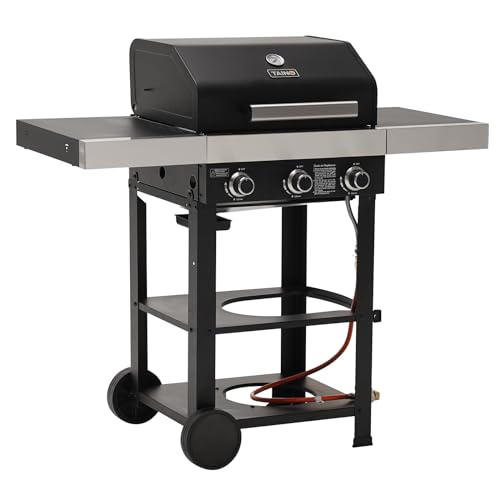 TAINO WABAYA 3+0 Gasgrill Grillwagen 3 Brenner Keramik Sear-Burner Piezo-Zündung Thermometer Warmhalterost Schwarz Matt