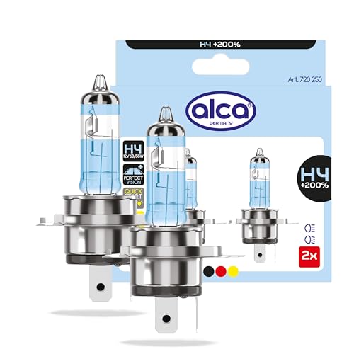 alca® Halogenlampe H4 200% mehr Licht Glühbirne Fahrzeuglampe Auto Leuchtmittel 12V 60W Sockel: P43t 2 Stück (2 Leuchtmittel - H4 + 200% Sicht)