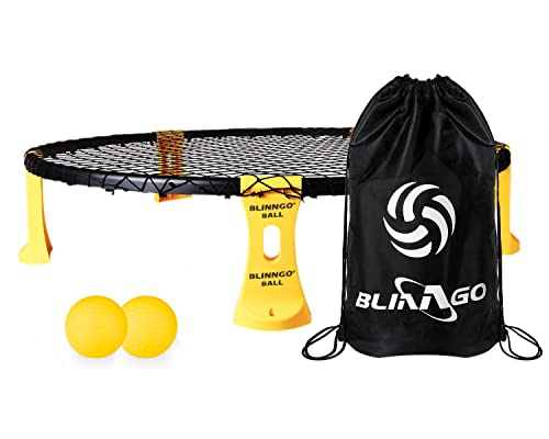Mookis Blinngoball Roundnet-Spiele für Familien spiderball Set Ball Trampolin bestehend aus Spielnetz, 2 Bällen, Kordelzug, Ballpumpe mit 1 Nadel und Handbuch