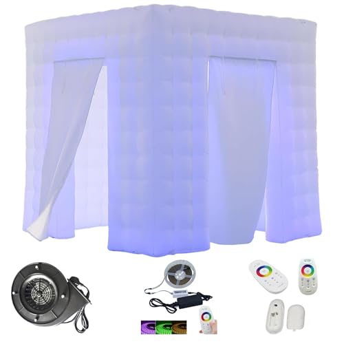 SAYOK Aufblasbares Fotostand-Gehäuse mit LED-Licht und Luftgebläse | 2.5m tragbares Fotostand-Kulissenzelt für Party-Hochzeits-Event (Two Door)
