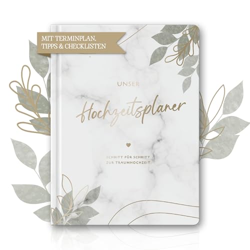 BIROYAL Hochzeitsplaner Deutsch für den großen Tag, 160 Seiten Wedding Planner mit Terminplan, Checklisten, Zeitplan und Tipps, Hochzeit Buch mit Kalender, Tolles Geschenk zur Verlobung - DIN A4