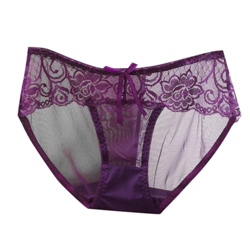 Hotpants Schwarz Unterwäsche taillierte, Nahtlose Spitzenunterwäsche Reiner Baumwolle mit Dreiecksform für Damen, ultradünne Netzunterwäsche Lange Unterwäsche Damen Rot (Purple, M)