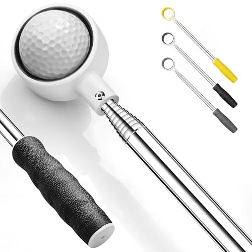 prowithlin Golf Ball Retriever Teleskop, Rostfreies Werkzeug mit Gummischlaufe zum Aufnehmen von Bällen im Wasser, tolles Zubehör und Geschenk für Herren-Golfer, 2,7 m, Schwarz