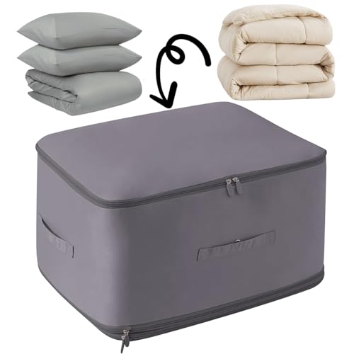Ultra platzsparender Selbstkompressions Organizer, Selbstkomprimierender Organizer, Erweiterbare Organizer Tasche, Aufbewahrungstasche kompressionstaschen für Bettdecken, Kleidung, Decken (Grau, XL)