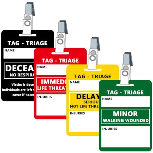 Triage Tag Card Sets für Erste Hilfe und Notfallhilfe - Set von 4 (Schwarz: Verstorben, Rot: Sofort, Gelb: Verzögert, Grün: Klein), 4,7" L x 3" W (Sets)