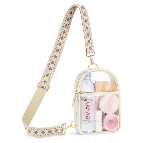 MoKo Station Genehmigte Tragetasche,Multi wasserdichte Handtasche Damen mit Einstellbarem Gurt, Statium Genehmigte Klare Breiftasche für Arbeit Sport Spiele und Konzerte, Weiß