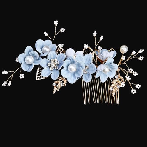 Haarschmuck für Brautjungfern, seitliche Haarkämme für Hochzeiten, Haarteile für die Braut, Blumenhaarnadeln für Frauen, Haarschmuck für Hochzeiten für Frauen und Mädchen, Hochzeit, Ball (Blau)