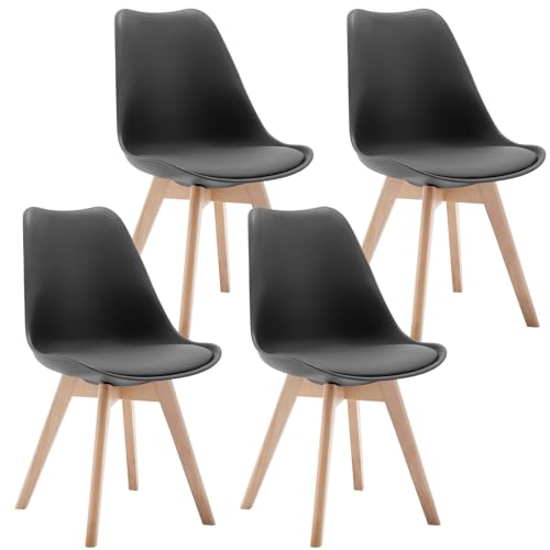 Lestarain Esszimmerstühle 4er Set, Küchenstuhl, Retro Design, Polsterstuhl mit Massivholzbeinen, Esstischstuhl modern, gepolsterter Stuhl, Kunstleder, Grau, LCNI121003-4
