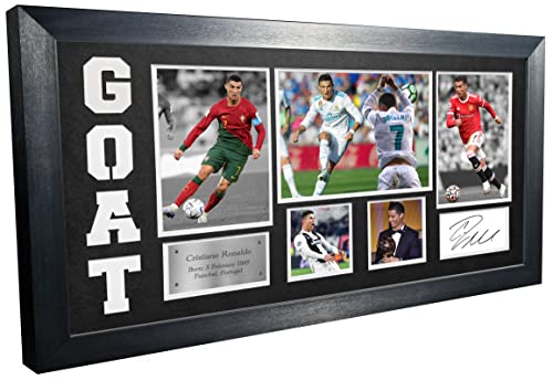 Bilderrahmen mit Autogramm von Cristiano Ronaldo, Ziege, Real Madrid, Manchester United, Juventus, Portugal, Schwarz oder Weiß (schwarzes Passepartout)