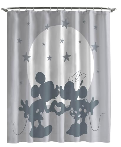 Jay Franco Disney Micky und Minnie Maus Duschvorhang 178 x 182 cm – Grauer Stoff für die Badezimmerdeko