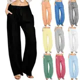 Generisch Damen Hosen Leinenhose Musselin Sommerhosen Baumwolle Cargohosen Elegante Pants Women Jogginghosen Sexy Sporthosen Arbeitshose Outlet Sweathose Lang Palazzo Hose Sale Schwarz XXL
