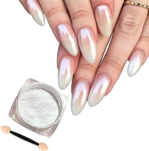 TITIMORE Weiße Perle Chrom Nagelpuder Holographische Sparkle Nagel Glitzerpuder Aurora Schimmer Chrome Pigment Pulver für Nägel Spiegeleffekt-Glitter Nagel Pulver DIY-Salon