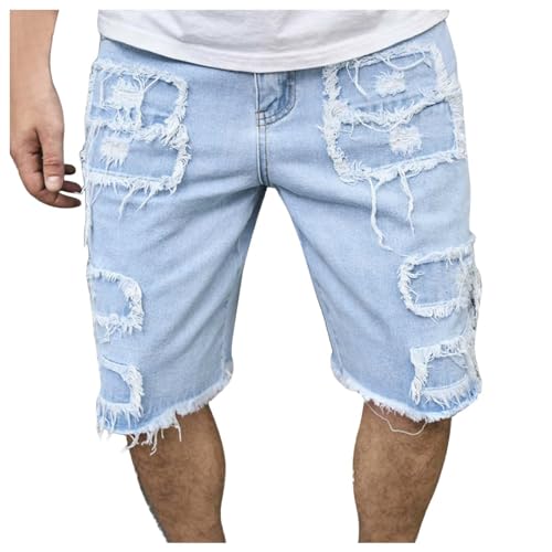 QWUVEDS Kurze Hosen Herren Ripped Stretch Personality Splash Ink Trend Quarter Jeans Herren Jeanshosen (Blue, XXL)