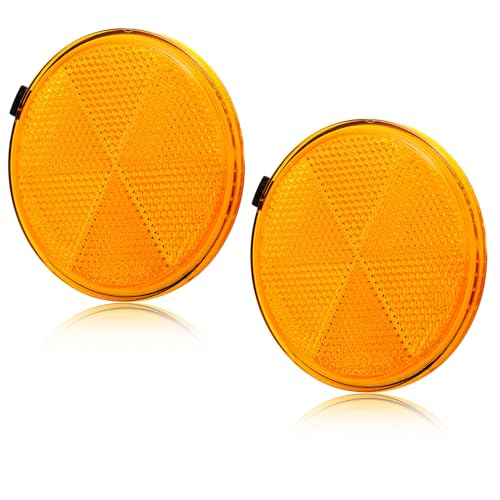 AGRISHOP 2x Reflektoren Rückstrahler,Reflektoren Anhänger PKW Selbstklebend,Orange Rund Reflektoren Ø80mm,Katzenauge Selbstklebend,Rückstrahler Anhänger Gelb