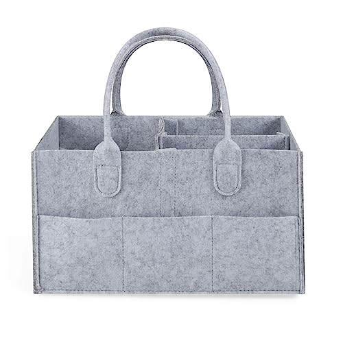 PandaEar Baby Windel Caddy Organizer, Tragbarer Wickelorganizer, Wickeltasche Organizer, Faltbarer Filztasche Organizer mit Fächern, Aufbewahrungskorb für Feuchttücher und Babysachen (Grey)