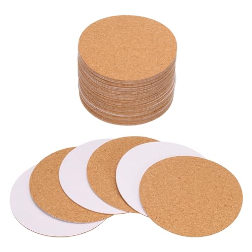 QUARKZMAN 50 Stück Selbstklebende Korkuntersetzer 80x80x1mm Korkplatte Korkplatten Korkmatte Kork Untersetzer Kork Selbstklebend für DIY Bastelarbeiten, Kreis