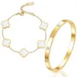 18K Vergoldet Vierblättriges Kleeblatt Armband, 18K Gold plattiert Liebe Freundschaft Armband Cubic Zirkonia Armreif, Goldplattiertes Vierblättriges Kleeblatt Armband Weihnachten Geschenk für Frauen