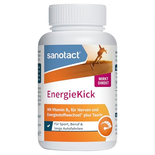 sanotact EnergieKick Dose (40 Kapseln) • Energie Kapseln als Energie Booster • Koffeintabletten mit Taurin & Vitamin B2 • Wachmacher bei Müdigkeit & für mehr Energie • 100% Vegan