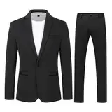 Allthemen Herren Anzug Stretch 2 Teilig Herrenanzug Slim Fit Business Hochzeitsanzug für Männer Schwarz 3XL