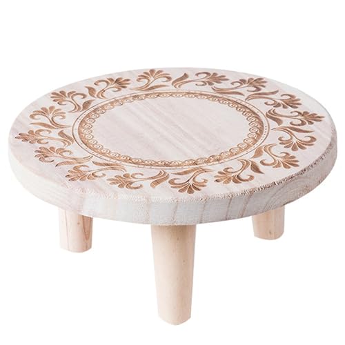 Obelunrp Holzstimmer, Pflanzenhocker, 8,7 x 3,9 runder Pflanzensteiger, Blumenmuster Holzpflanzständer, dekorativer Kleiner Holzhocker für Bürohaus Terrasse Garten M, Pflanzensteiger