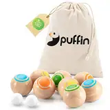 Puffin Boccia Kugeln Holz | Boccia Spiel im praktischen Set | Outdoor Spiele für Erwachsene | Boccia Spiel mit Kugeln | Ideal für den Garten, Park oder als Strandspiel