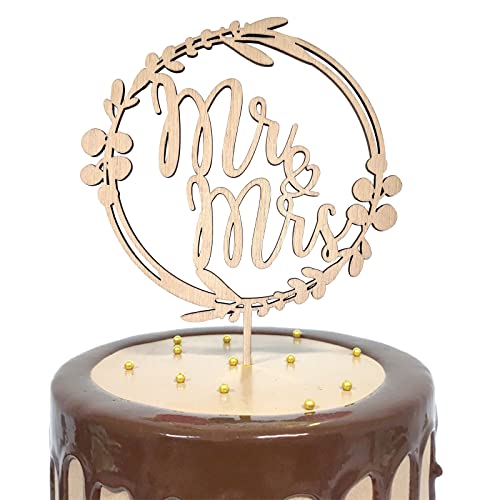 Riceel Hochzeit Holz Kuchen Topper, Mr Mrs Deko Hochzeit Tortenaufsatz Holz für Hochzeitstorte Tortendeko Hochzeit Tortenstecker Hochzeit für Hochzeit Jubiläum Verlobung Holzfarbe