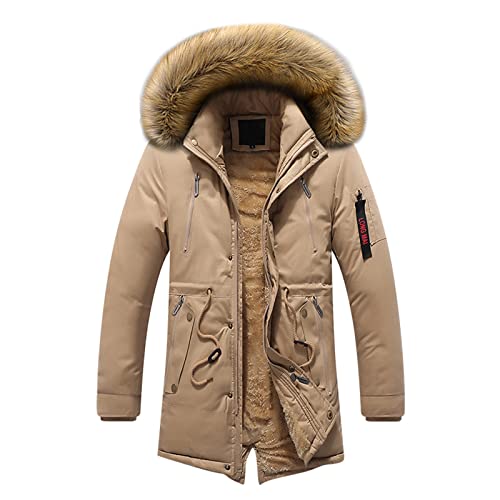 SRZYMJ Khaki Winterjacke Herren Winterparka Gefüttert Warme Parka Jacke Outdoor Winddicht Parka Winter mit Kapuze Parka Übergangsjacke 3 Stück Transparent Regenmantel Motorrad Pullover Trenchcoat Hemd