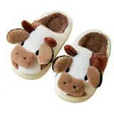 papasgix Cow Slippers Kuh Hausschuhe Unisex Flauschig Damen Herren Plüsch Tiere Pantoffeln Niedliche Cartoon Hauspantoffeln Winter Kuschelige Warme Schuhe Indoor Mädchen Frauen