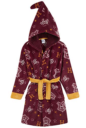 Harry Potter Bademantel Kinder, Fleece Morgenmantel Jungen, Hogwarts Bademantel Jungen und Mädchen 7-14 Jahre, Kuschelig Plüsch Kinderbademantel Junge (Bordeaux, 11-12 Jahre)