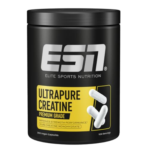 ESN Ultrapure Creatine Monohydrate, 300 Kapseln, 100 Portionen, Kreatin Kapseln, Support für Muskelaufbau, Performance und Gehirnleistung, mikrofein & perfekt löslich, vegan - made in Germany