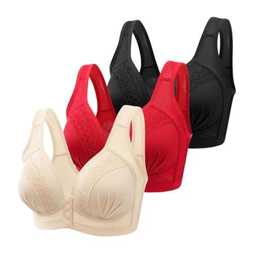 3Er Pack BH, Bustier Damen GroßE BrüSte, Ohne BüGel Vorne Vershcluss BH GroßE GrößEn Gepolstert BHS TräGerverstellbarer Softschalen Bralette WohlfüHl Bralette T Shirt V-Ausschnitt Bralette