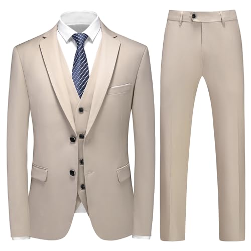 KUDMOL Herren Anzug 3 Stücke Slim Fit Anzug Business Hochzeit Formal Dinner Zwei Knöpfe Smoking Anzug für Männer Klassischer Blazer Weste Hose Set