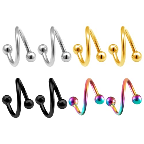 HNJUSR 8 Stück S Form Chirurgenstahl Spirale Piercing Lippenpiercing Ohrstecker 16G Augenbrauen Lippe Septum Piercing Banane Curved Barbell Chirurgenstahl 8mm Helix Cartilage Piercing 1.2mm