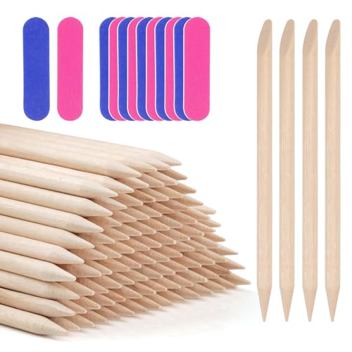 100 Stück Rosenholzstäbchen Maniküre,Doppelseitige Orange Holzstäbchen,Nagelhautschieber Holz Sticks für Maniküre Kunst Pediküre Nagelhautpflege.