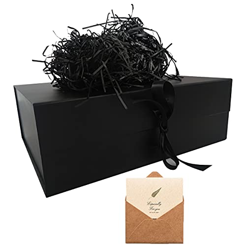 Schwarz Geschenkbox 33x26x11cm, Geschenkkarton mit Magnetisch Deckel und Schleife für Hochzeiten, Weihnachten, Geburtstage, Jubiläen Geschenkverpackung Box