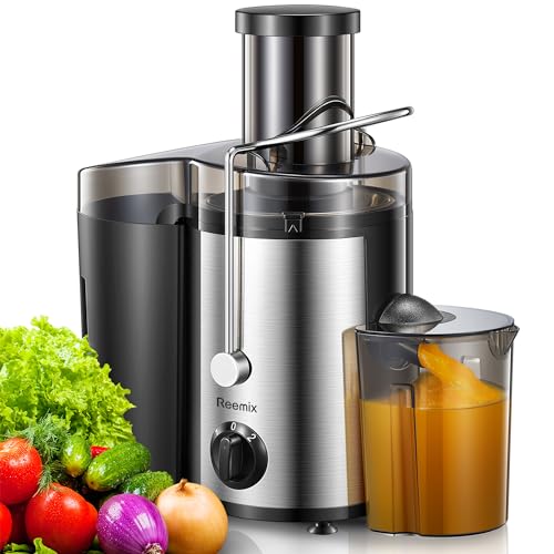 Reemix Entsafter Gemüse und Obst, Max Juicer Machine aus Edelstahl mit 3 Geschwindigkeitsstufen, 65mm Großem Mund Zufuhrschacht Zentrifugal Entsafter (800, Watt)