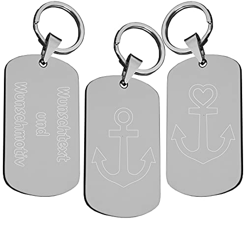 Anker Schlüsselanhänger aus Edelstahl | Schwarz Silber Gold | Seemann Kapitän Segeln Boot Schiff | Schlüssel Anhänger Schlüsselring Ring | Beidseitige Wunschgravur Personalisiert Silber