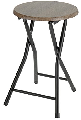 Spetebo Klapphocker aus Holz - Klappstuhl, Sitzhocker in schwarz/Natur - Metall Hocker mit runder Holz Sitzfläche