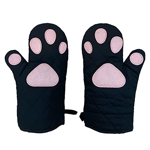 Ofenhandschuhe, Katzenpfoten-Design, hitzebeständige Ofenhandschuhe, Baumwoll-Fäustlinge für Küche, Backen, Kochen, Grillen, 1 Paar lustiger Ofenhandschuh (schwarz)