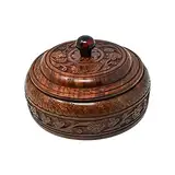 Ajuny Gewürzbox aus Holz 8x8 Zoll – Dekorativer Runder Masala Dabba Organizer mit Geschnitztem Deckel oben 4 Fächer, Aufbewahrungsbehälter für Indische Gewürze für Zuhause und Küche