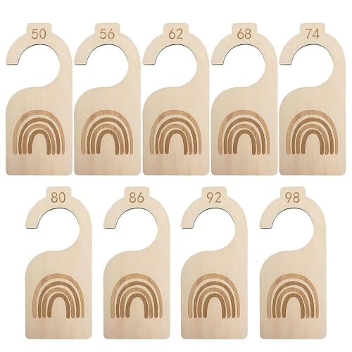 Größentrenner Baby, 9 Stück Baby Größentrenner aus Holz Babykleidung Trenner 50 bis 98 Kleidergrößen Trenner Baby Holz Größentrenner für Neugeborene Kleidung