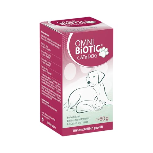 OMNi BiOTiC CAT & DOG | 60g | 2 Bakterienstämme | bis zu 7,5 Mrd. Keime Pro Tagesdosis | Pulver | Probiotisches Ergänzungsfuttermittel für Hunde und Katzen