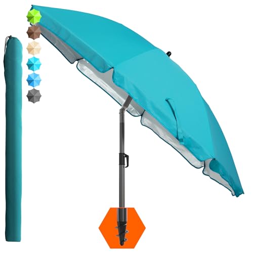 4smile Sonnenschirm Strand SunnyJoy, Türkis - UPF 50+ Strandschirm Ø 180 cm, sicherer Sonnenschutz Strand, Strandschirm windfest stabil - Sonnenschirm mit Schutzhülle