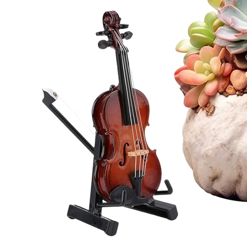 Generisch Miniatur-Violine Instrument, Mini Geige Musikinstrument Miniaturfigur mit Ständer, Holz Handwerk Wohnaccessoire Deko Für Schlafzimmer Arbeitszimmer