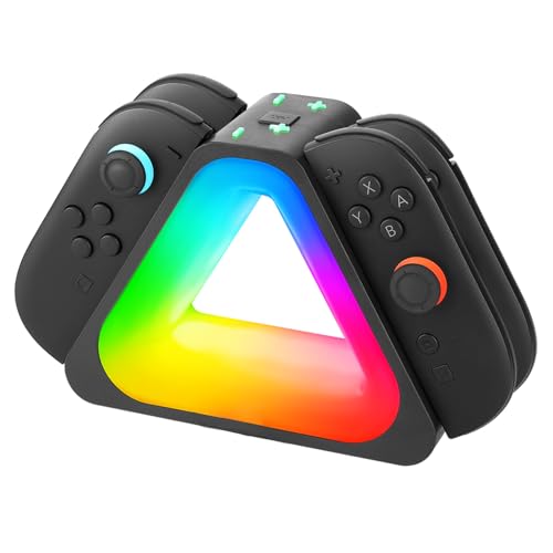 Growalleter NS2 Ladestation kompatibel mit Nintendo Switch 2-Zubehörständer und OLED-Modell-Joycons, 4-in-1-Controller-Ladeständer für Switch 2 mit 7-RGB-Licht, USB-C-Schnellladekabel