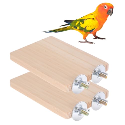 2 Stück Vogelplattform, 13×9 cm Natürliche Holz Vogelsitzstangenplattform, Rechteckige Vogelsitzstangen für Käfig, Holz VogelkäFig ZubehöR für Papageien, Sittiche, Nymphensittiche, Conures, Hamster